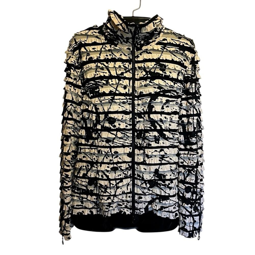 Joseph Ribkoff Jacket 14 Abstract Paint Print Ruffle Textured Zip Art to Wear - Picture 12 of 15